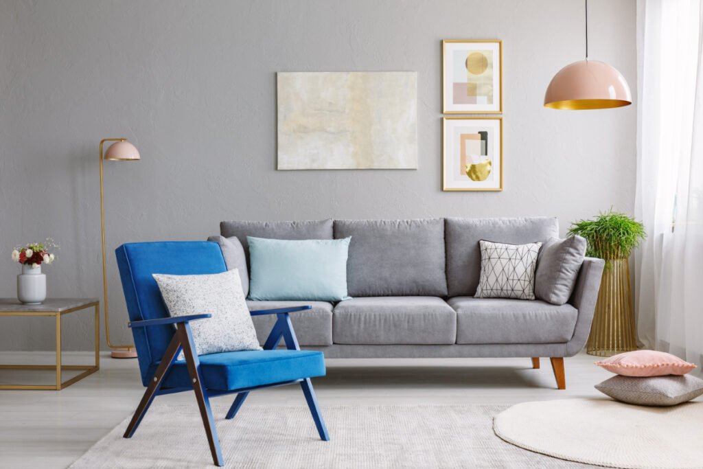 Living Room Ideas With Gray Sofa Blue Accent Chair