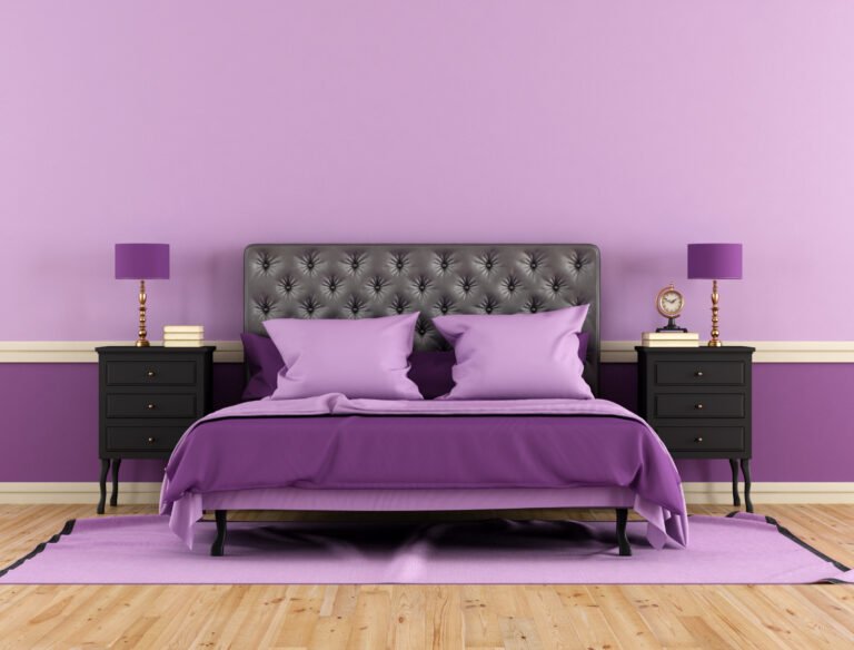 Modern-Bedroom-Interior-With-Purple-Walls