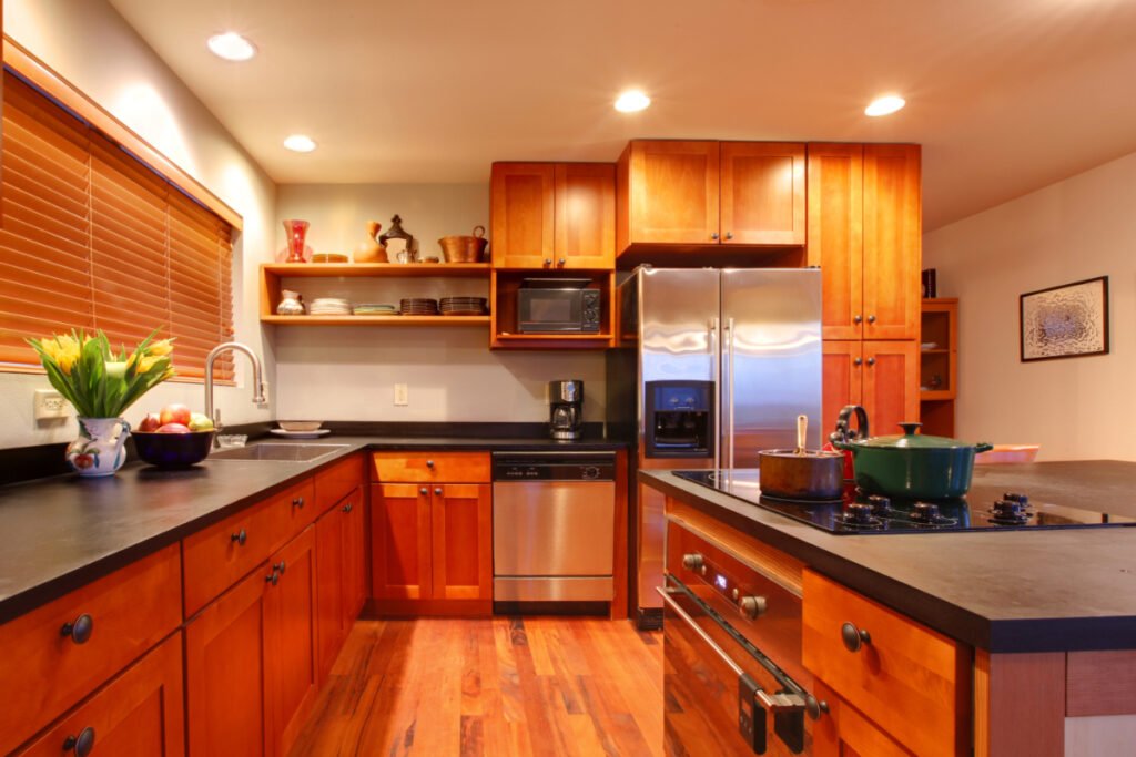 Natural Wood Countertop with Cherry Cabinets