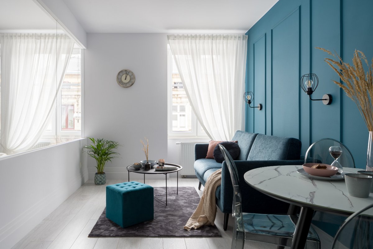 Teal Furniture with Gray Walls