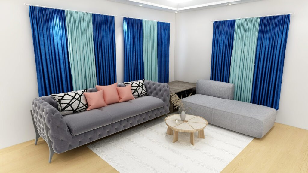 Blue Curtains for Gray Sofa