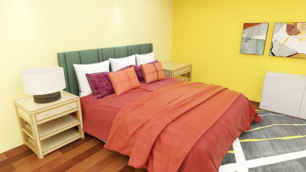 Brick Red Bedding with Light Yellow Walls