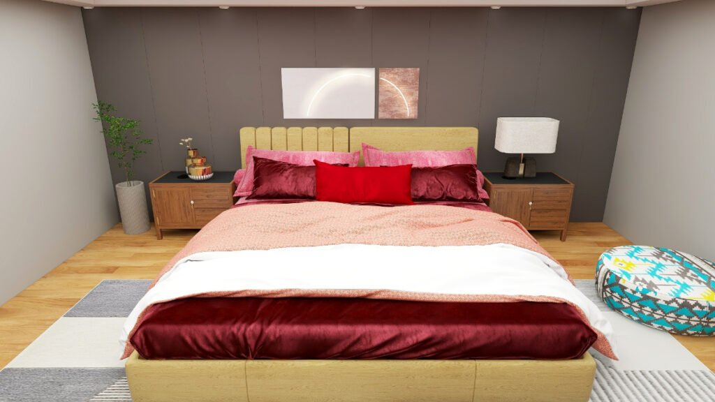 Bright Red Bedding with Gray Walls