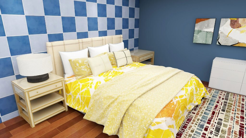 Bright Yellow Bedding with Bright Blue Walls
