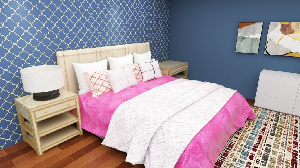 Fuchsia Bedding with Bright Blue Walls