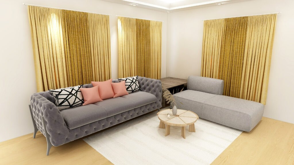 Golden Yellow Curtains for a Gray Couch