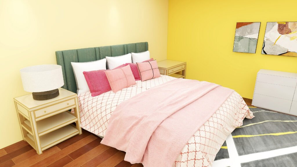 Light Blush Bedding with Yellow Walls