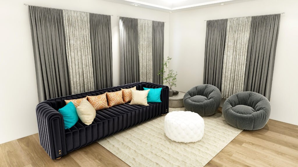 Light Gray Curtains for Black Sofa