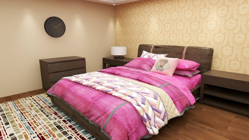 Light Pink Bedding With Light Beige Walls