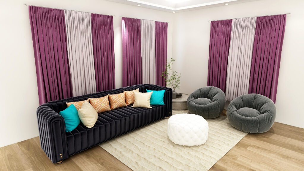 Mauve Curtains for Black Sofa