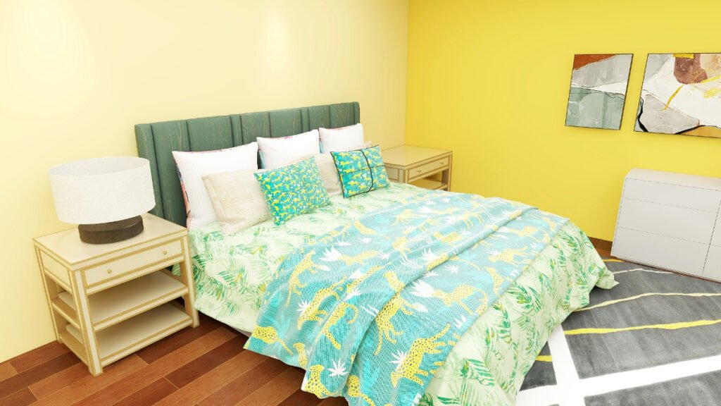 Mint Bedding with Yellow Walls