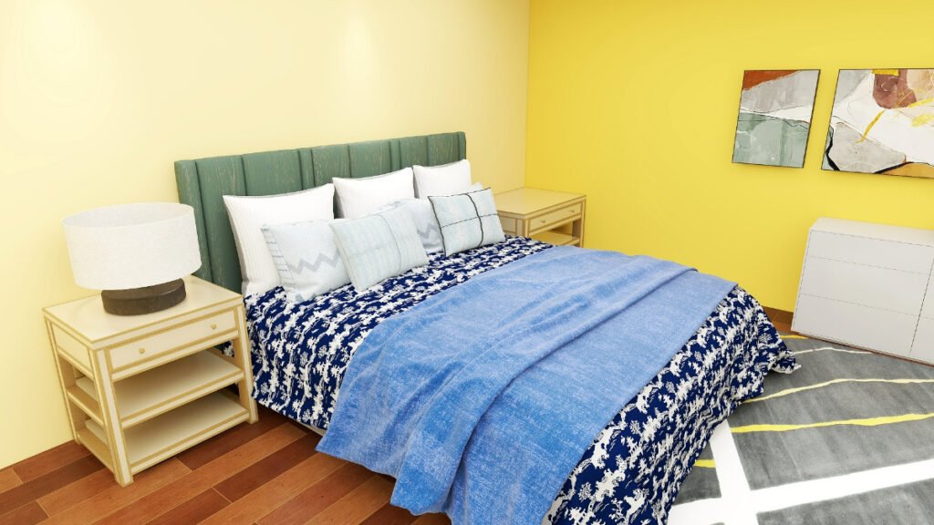 Navy Blue Bedding with Yellow Walls