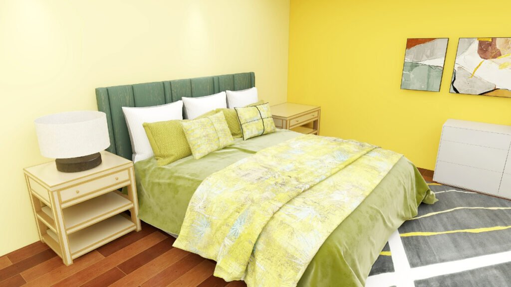 Olive Bedding with Bright Yellow Walls