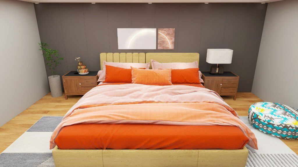 Orange Bedding with Gray Walls