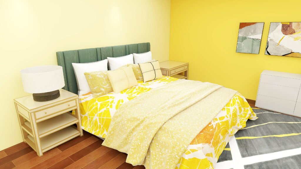 Patterned Yellow Bedding with Yellow Walls