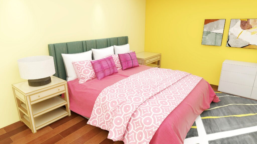 Pink Bedding with Yellow Walls