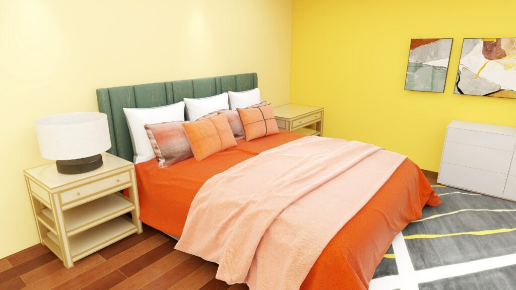 Rustic Orange Bedding with Yellow Walls