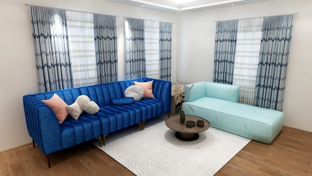 Striped Curtains for a Blue Couch