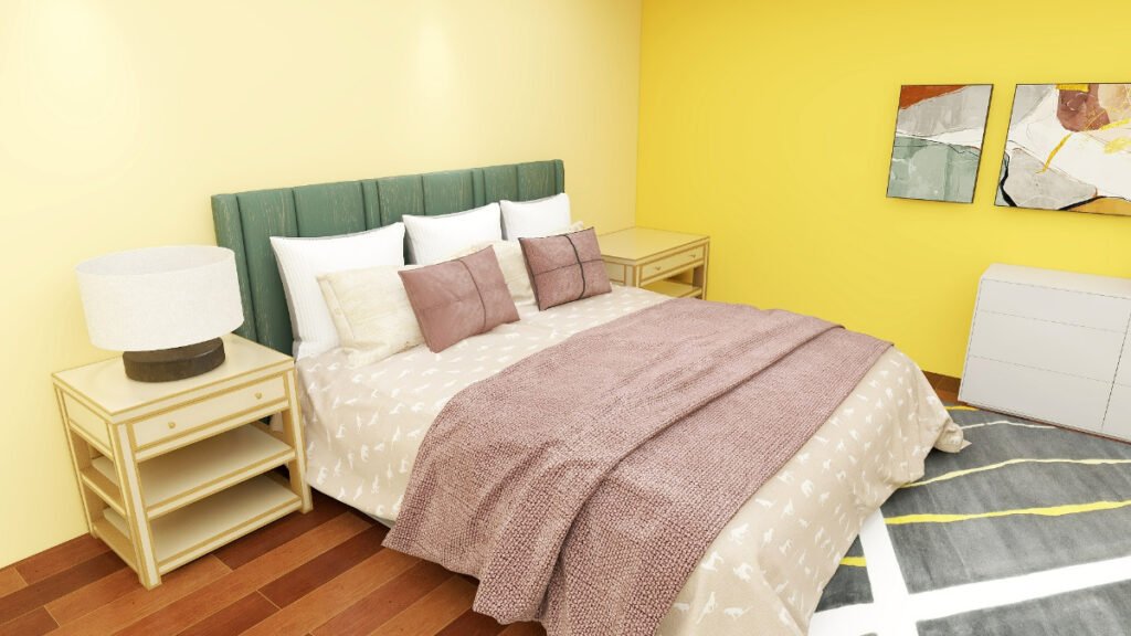 Taupe Bedding with Yellow Walls