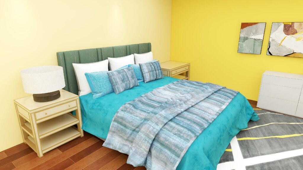 Teal Bedding with Yellow Walls