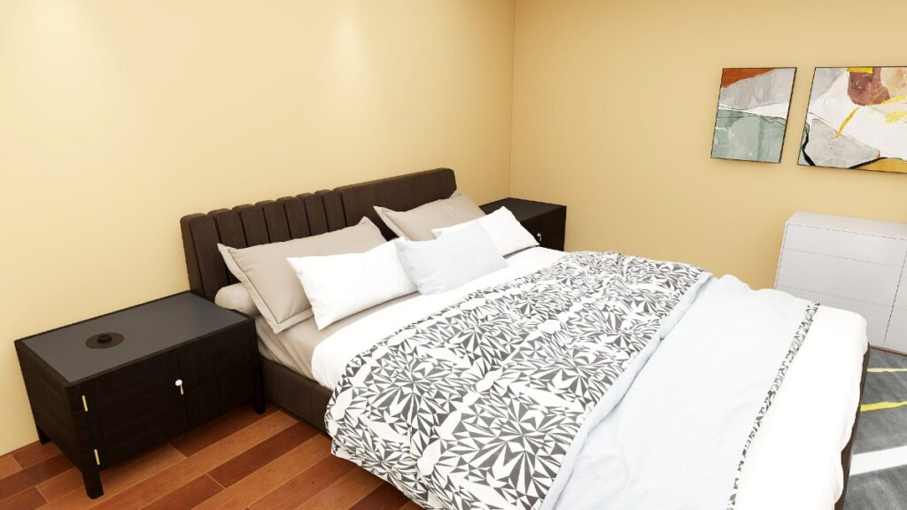White Bedding with Tan Walls