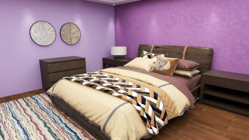 Beige Bedding with Purple Walls