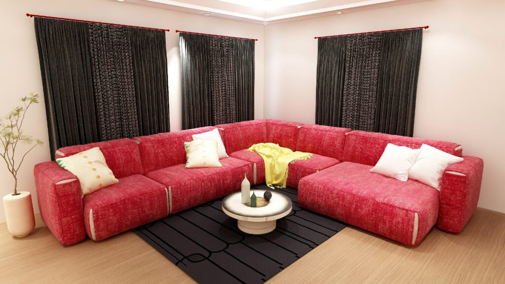 Black Curtains for Red Sofa