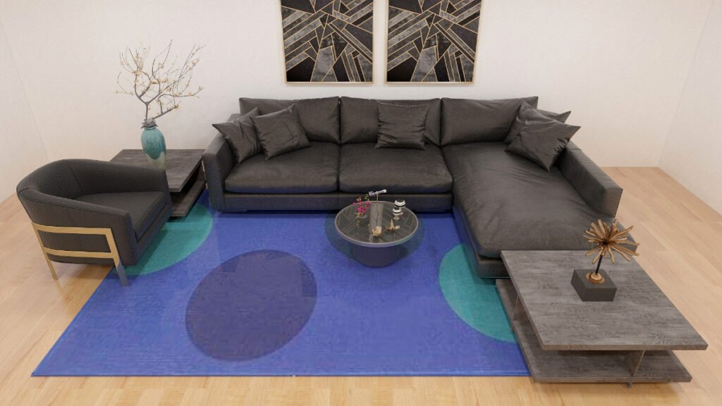 Blue Carpet with Black Furniture