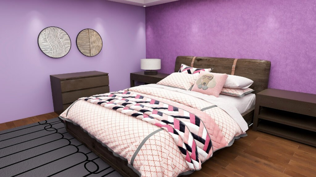 Blush or Light Pink Bedding with Purple Walls