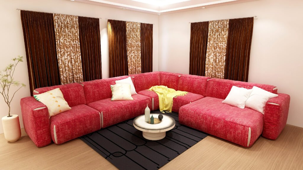 Brown Curtains for a Red Couch