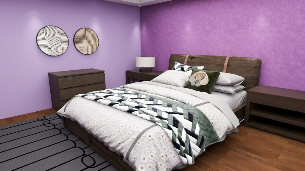 Gray Bedding with Purple Walls
