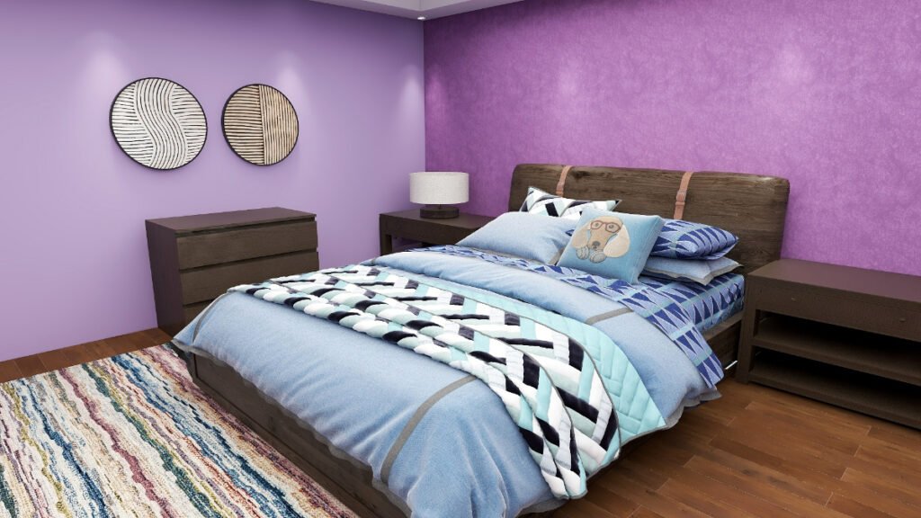 Light Blue Bedding with Purple Walls