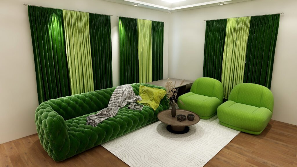 Matching Green Curtains with a Green Couch