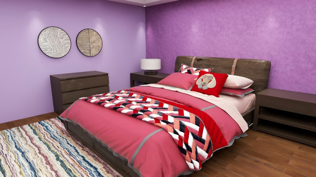 Red Bedding with Purple Walls