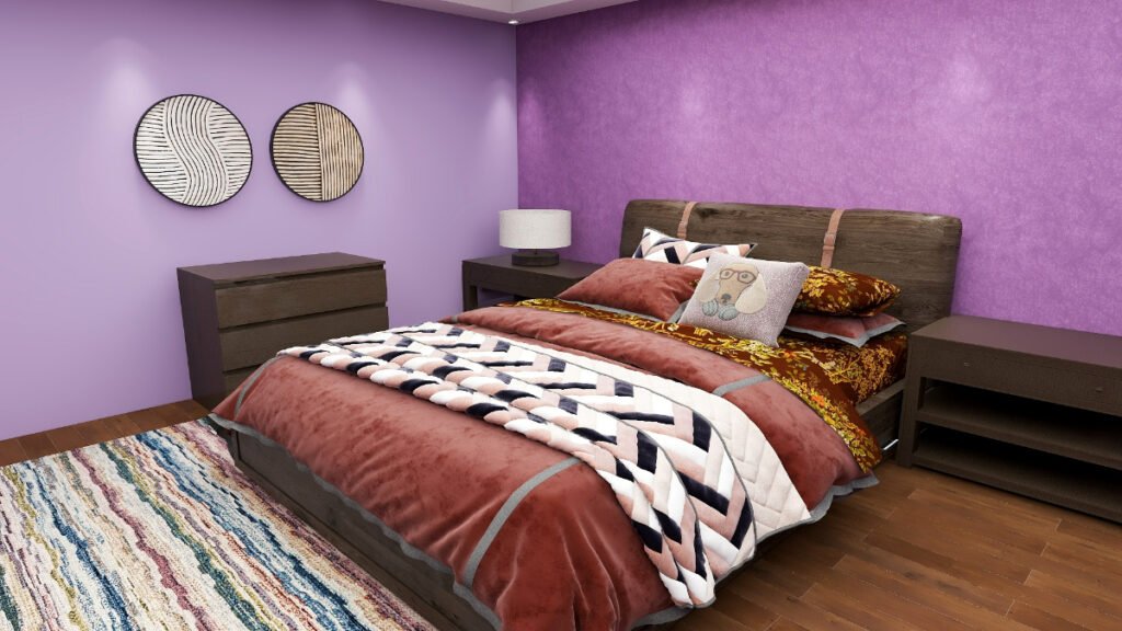 Rich Brown Bedding with Light Purple Walls