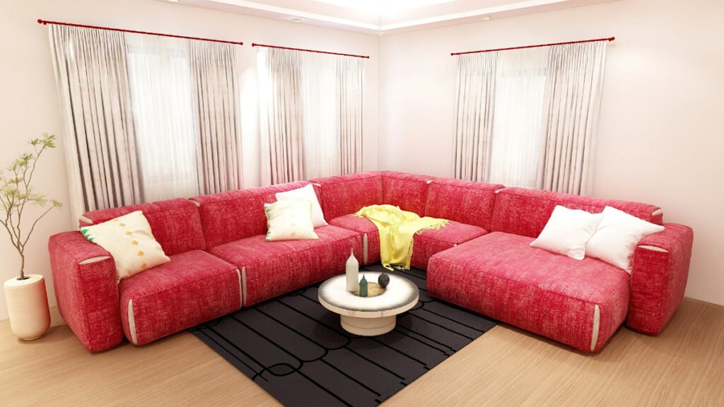 White Curtains with Red Couch