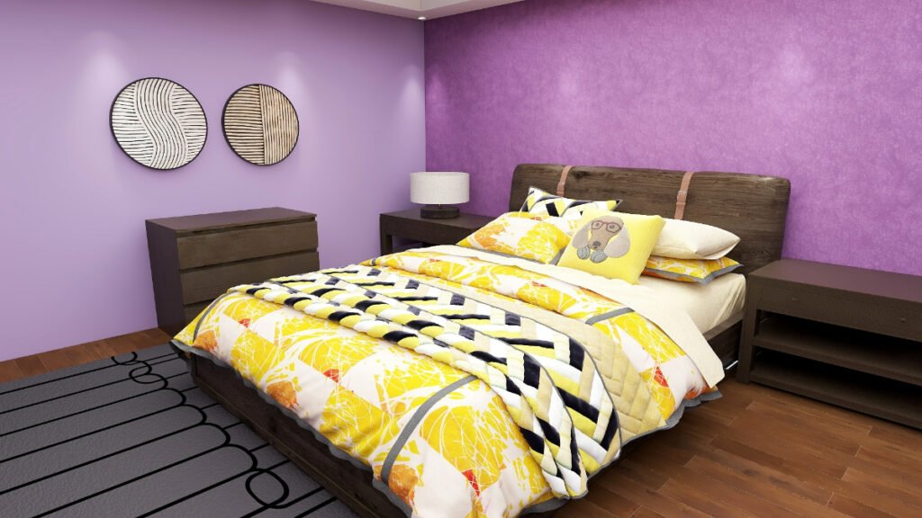 Yellow Bedding for Light Purple Walls